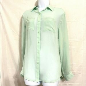 Lime Green Sheer Long Sleeve Blouse Size S